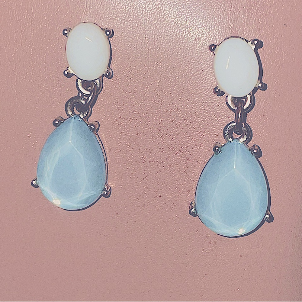 Vintage Gold-Plated White Oval Pear Cut Aquamarine Dangle Drop Earrings
